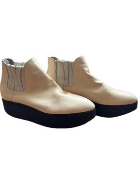 Cream Leather Platform Chelsea Bootie with Ruffle